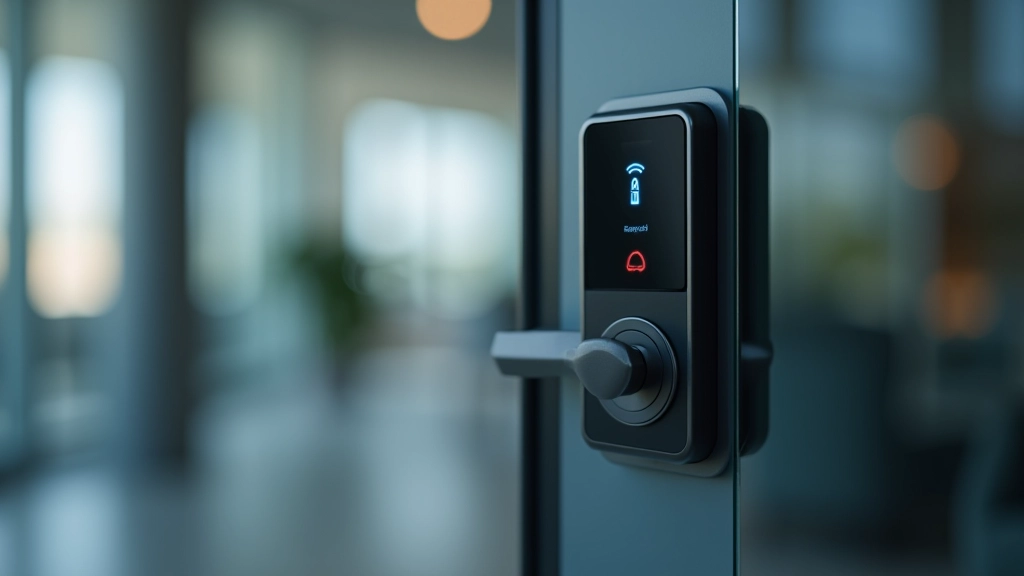 Close-up view of electronic keycard door lock mechanism