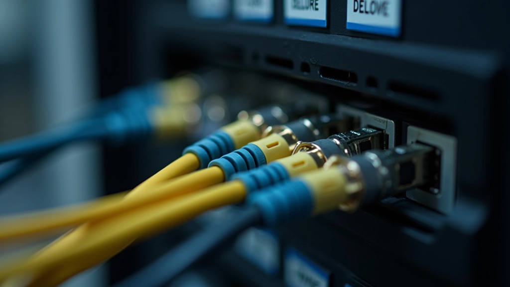 Close-up of properly installed shielded twisted pair cabling with connectors and label tags in cable tray