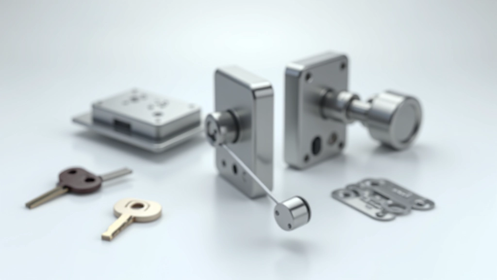 Keycard reader hardware components laid out on white surface showing reader unit, wiring, and mounting bracket