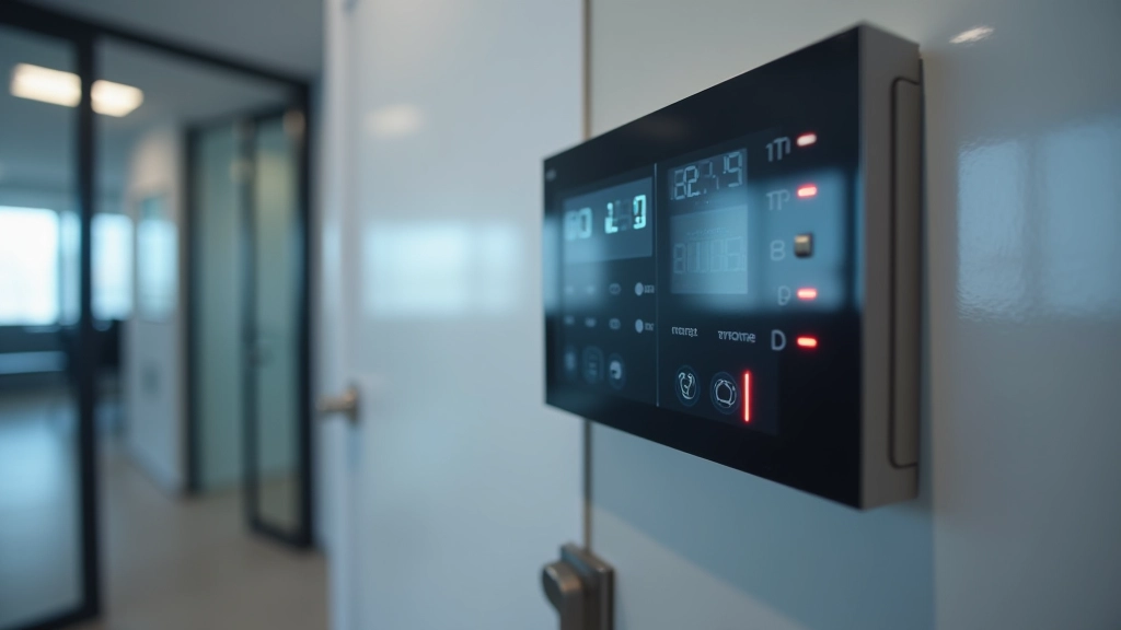 Close-up view of access control system display panel with LED indicators